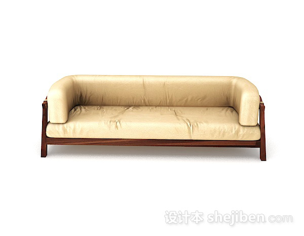 现代风格皮质黄色多人沙发3d模型下载