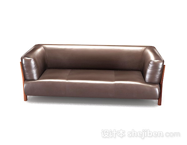 美式风格美式棕色简约木质多人沙发3d模型下载