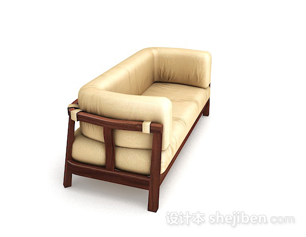 设计本黄色皮质双人沙发3d模型下载