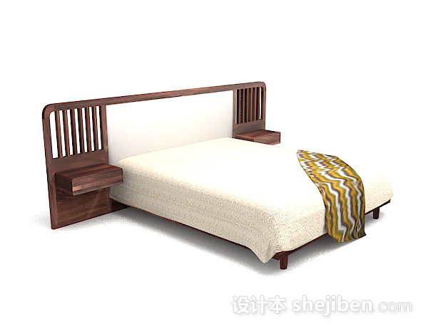 设计本木质简约白色双人床3d模型下载