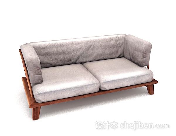 灰色木质双人沙发3d模型下载