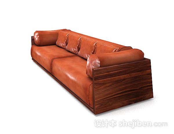 免费皮质棕色多人沙发3d模型下载