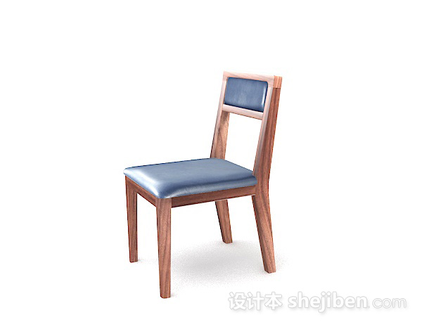 免费木质简单蓝色家居椅子3d模型下载