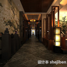 中式餐厅走廊3d模型下载