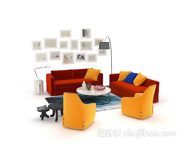 现代个性彩色组合沙发