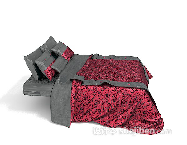 设计本红色双人床3d模型下载