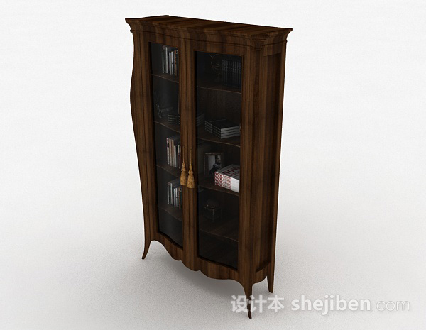 免费棕色木质书柜3d模型下载