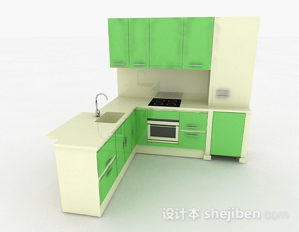 免费现代时尚嫩绿色整体橱柜3d模型下载