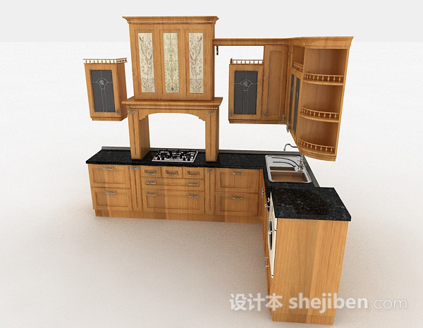 欧式风格欧式古典木质整体橱柜3d模型下载