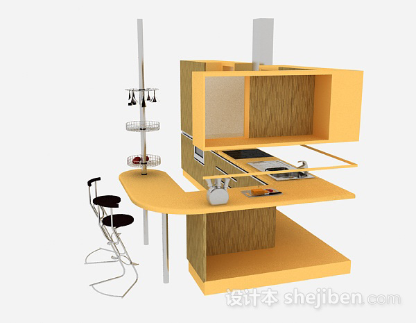 设计本L型简约木质整体橱柜3d模型下载