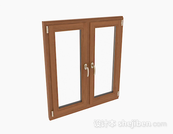 现代风格木质双门平开窗3d模型下载