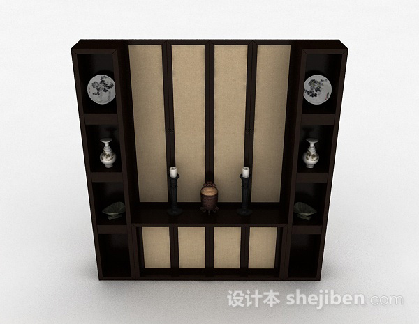 中式风格中式木质家居展示柜3d模型下载