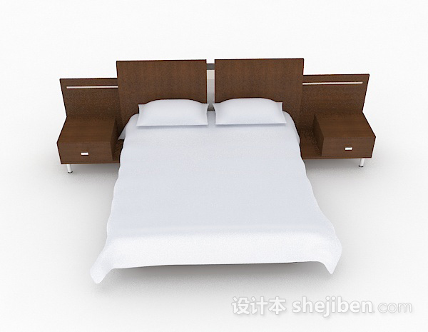 现代风格木质简约双人床3d模型下载