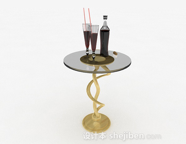 现代风格圆形玻璃小茶几3d模型下载