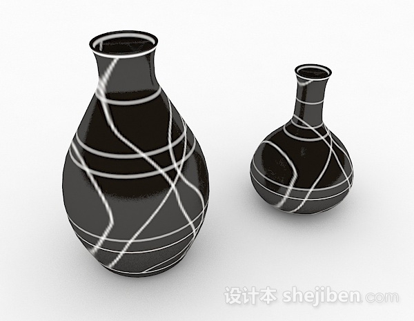 设计本最新黑底白色线条时尚花瓶3d模型下载
