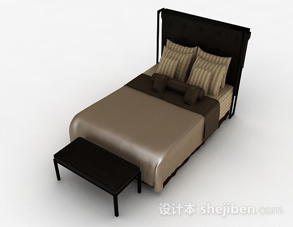 现代风格棕色家居单人床3d模型下载