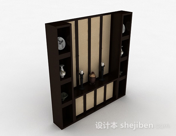 中式木质家居展示柜3d模型下载
