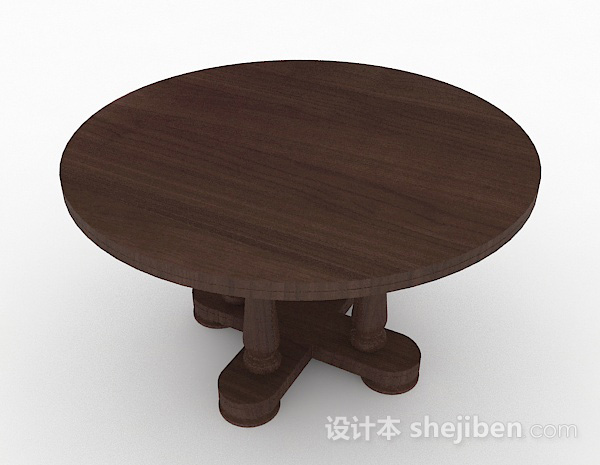 设计本棕色圆形木质家居餐桌3d模型下载