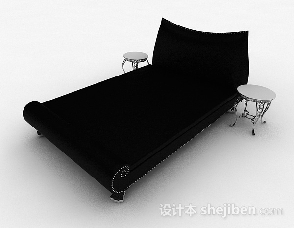黑色单人床3d模型下载