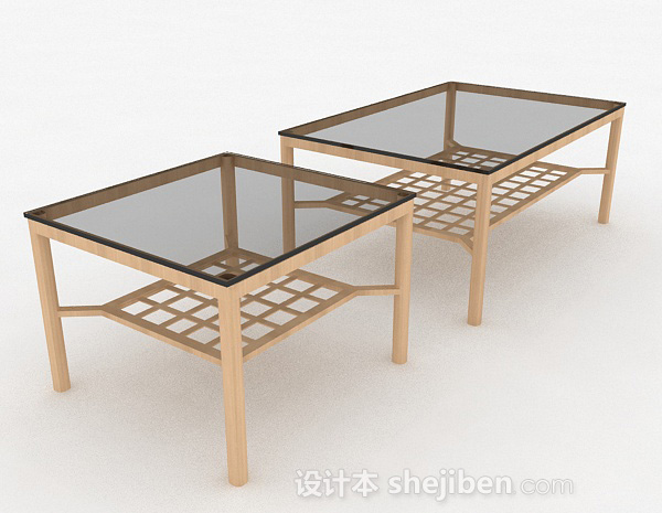 方形玻璃茶几组合3d模型下载
