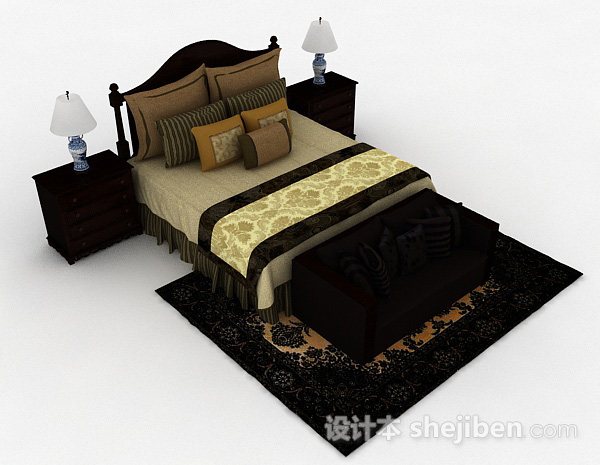 美式古典双人床3d模型下载