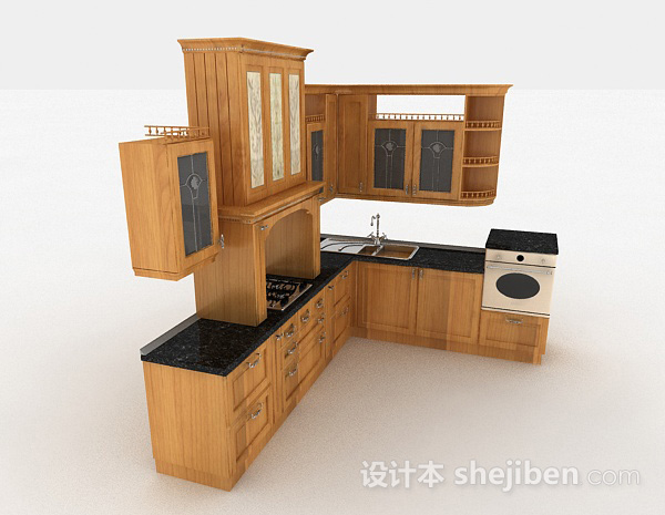 免费欧式古典木质整体橱柜3d模型下载