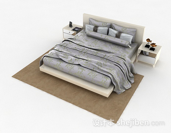 现代风格灰色花纹双人床3d模型下载