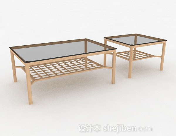 设计本方形玻璃茶几组合3d模型下载