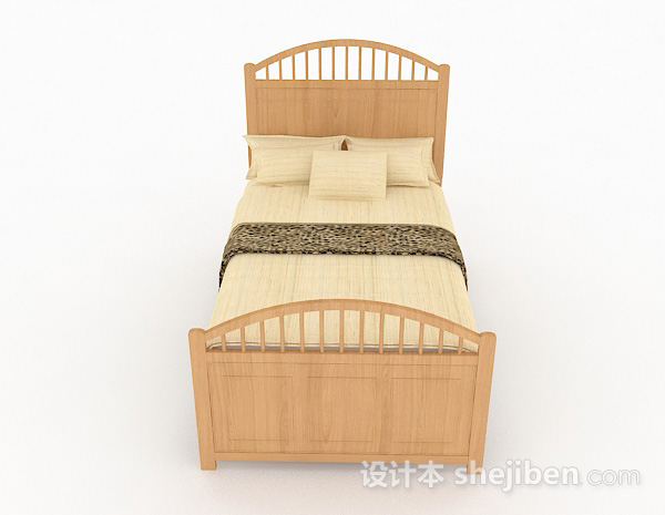 现代风格木质黄色单人床3d模型下载