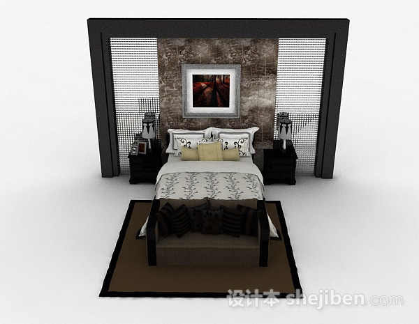 现代风格家居双人床3d模型下载