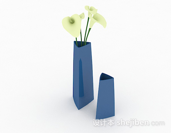 免费简约蓝色组合花瓶摆件3d模型下载
