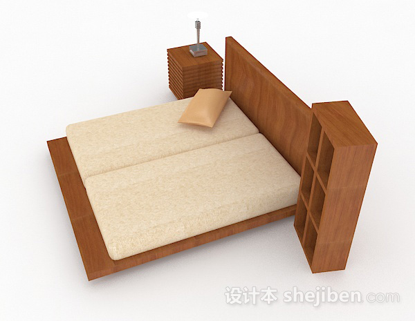 设计本黄色木质简约双人床3d模型下载