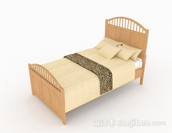 免费木质黄色单人床3d模型下载