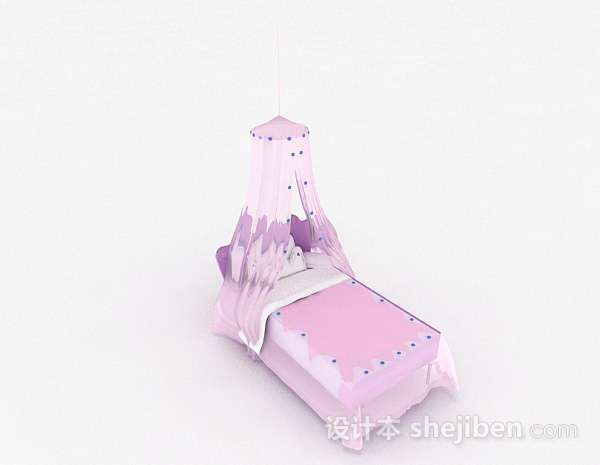 免费粉色单人床3d模型下载