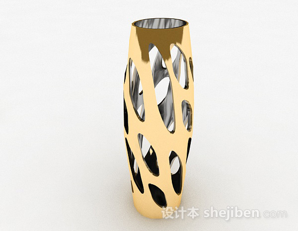 现代风格最新金色镂空立体花瓶摆件3d模型下载