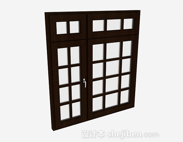 家居木质格子门3d模型下载