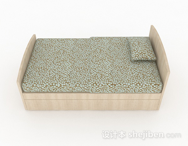 设计本木质家居单人床3d模型下载