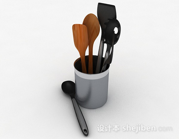 现代风格黑色金属厨具收纳桶3d模型下载