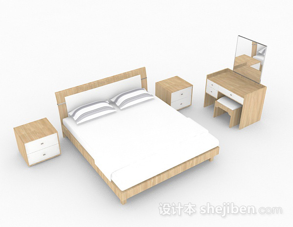 简约木质家居双人床3d模型下载