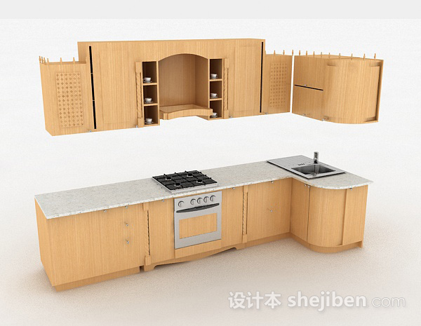 现代风格黄色木质橱柜套装3d模型下载