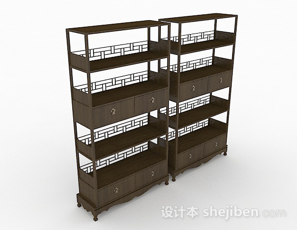 中式木质棕色展示柜3d模型下载