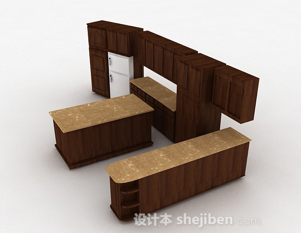 设计本棕色木质橱柜套装3d模型下载