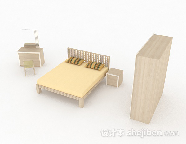 免费黄色家居双人床3d模型下载