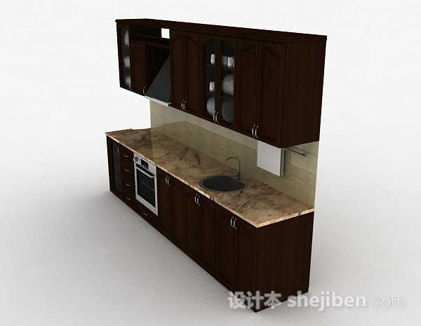 免费简欧风格木质整体橱柜3d模型下载
