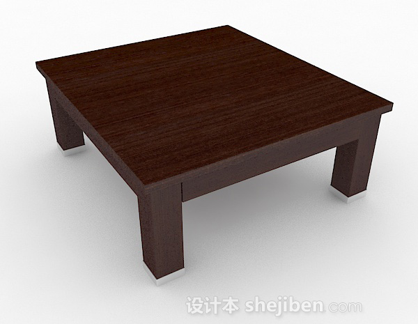 设计本棕色简约方形木质茶几3d模型下载