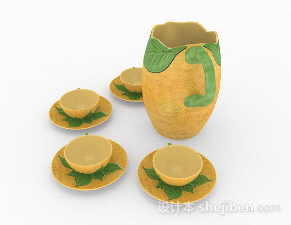 设计本东南亚风陶瓷茶具3d模型下载