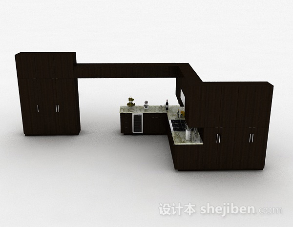 现代风格木质橱柜套装3d模型下载