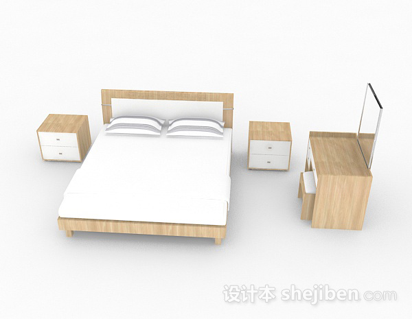 现代风格简约木质家居双人床3d模型下载