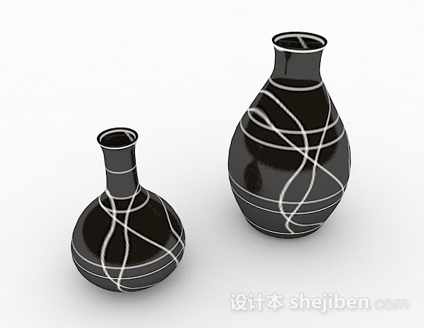 最新黑底白色线条时尚花瓶3d模型下载