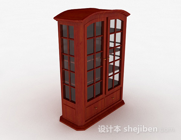 红棕色木质书柜3d模型下载